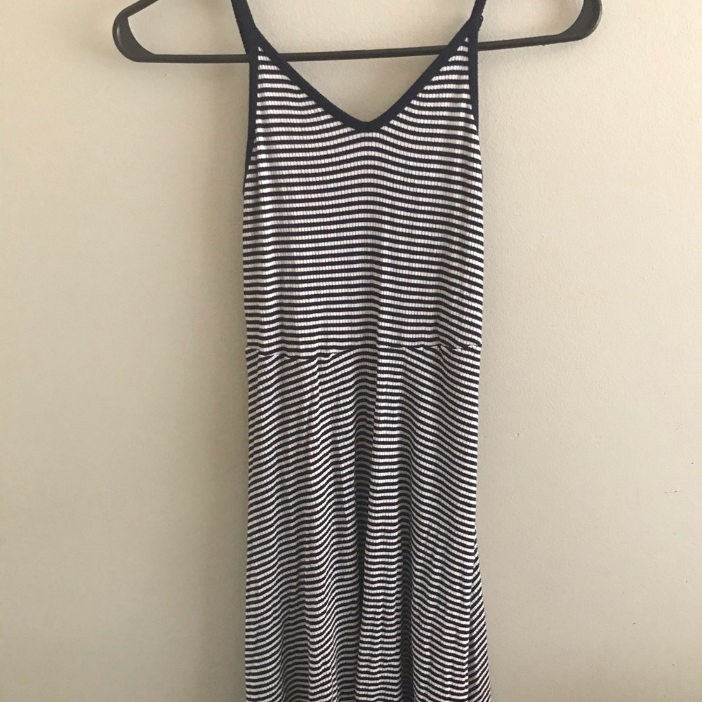 Blue and white striped dress
